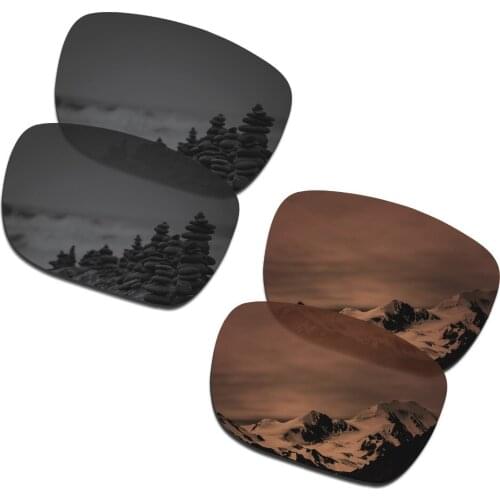 SmartVLT 2 Pairs Polarized Sunglasses Replacement Lenses for Oakley Holbrook XL Stealth Black and Amber Brown