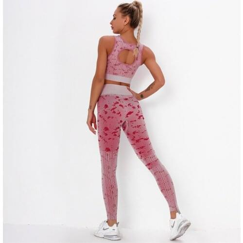 Sports Suits Two Pieces Leggings Sets For Women Seamless Camo Yoga Suits Fitness Outfits Training Workout Gym Sets Active Wear