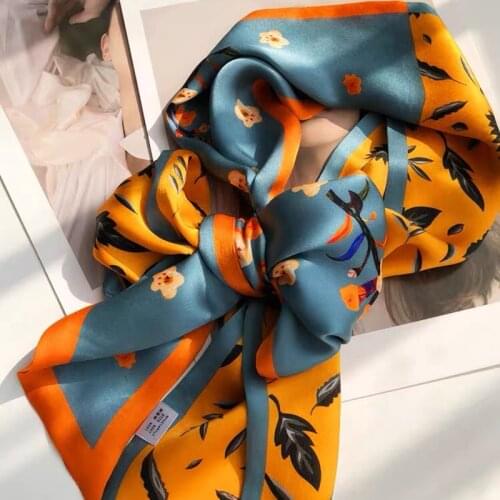 2021 spring Korean version of all-match women scarf silk hand-feel double-sided printing scarf thin section scarf 15x150cm