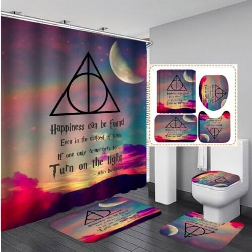 Three Body pattern Waterproof Shower Curtain Bath Mat Pedestal Rug Lid Toilet Cover Bathroom 4PCS/ Set