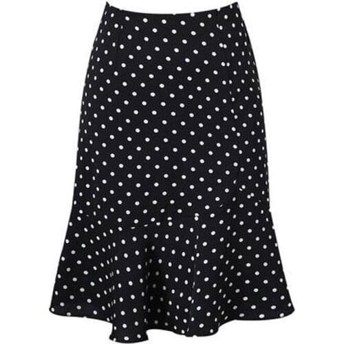 Mermaid Skirts Spring Summer Dots Print Skirts Office Semi Skirts Black White High Waist Knee-Length Flounce Ruffles Wrap Skirts