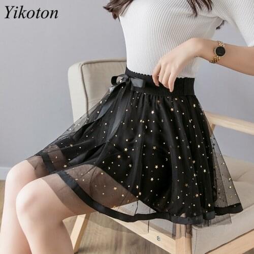 Mesh Skirt Women Sexy Mini Skirts Summer New Chic Ball Gown High Waist Puff Skirt Bow Kawaii Fashion Short Skirt Sweet Faldas