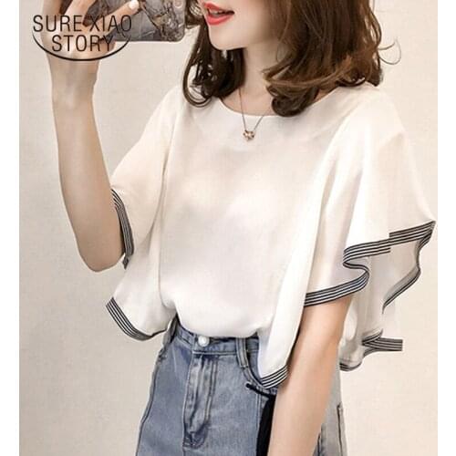 2021 New Summer Plus Szie M-4XL Loose Super Short Woman Blouse Short Butterfly Sleeve Chiffon Shirt Tops Female Fairy shirt 9317