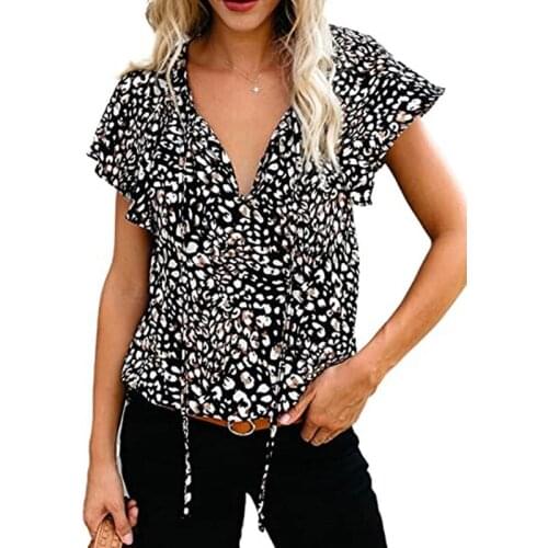 Summer Ladies Sexy V-neck Lace Floral Print Pullover Shirt Top Fashion Casual Loose Sweet Style Short-sleeved T-shirt New Tops