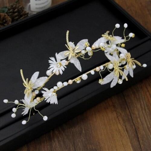 Girls 1 Pcs Sweet Women Dragonfly Simulated-Pearl Bride Hairband Flower Crown Tiaras Wedding Elegant Jewelry Headband