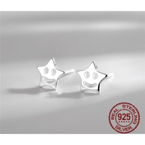 INEFFA 925 Sterling Silver Simple Fashion Smiley Stars Stud Earrings Women Exquisite Student Girlfriend Jewelry Accessories Gift