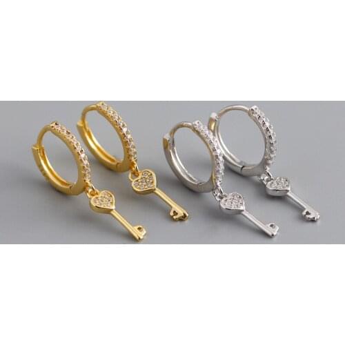 1Pair Diameter 12mm Piercing 925 Sterling Silver Earrings for Women 2020 Trend Jewelry Key Zircon Earrings Gifts to Girlfriend