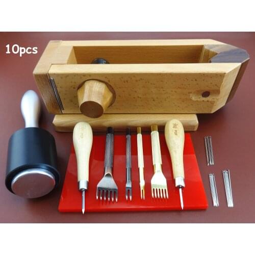 10pcs Leather Craft Diamond Lacing Chisel Pricking Iron Punch Awl Needle Pony Tool Set - Beveler Awl Slicker Burnisher Polisher