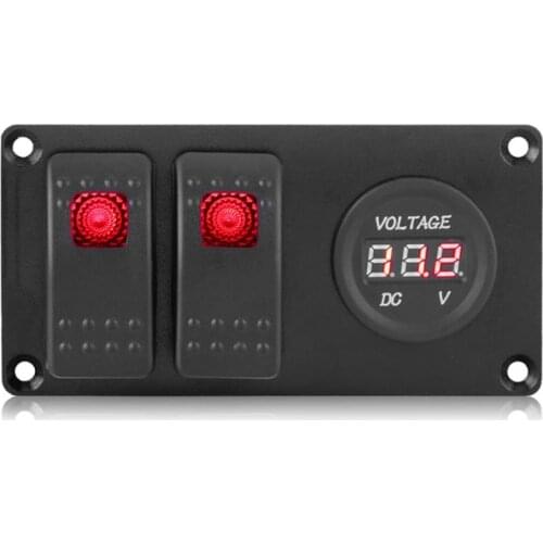 2 Gang 12-24V Red LED Rocker Switch Panel with Voltmeter for Car RV Marine Boat car switch accessories