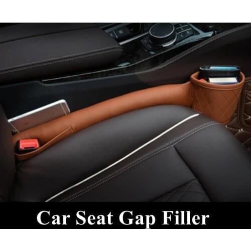 2pcs Car Seat Gap Filler Leather Universal Pockets Auto Seat Leak Stop Pad Soft Catcher Phone Card Cup Holder Storage Organizers