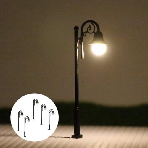 5pcs 1/87 HO Miniature Staircase Road Garden Lawn Rail Micro 3V Lamp Post Lights White Led Buildings Decoration Layout