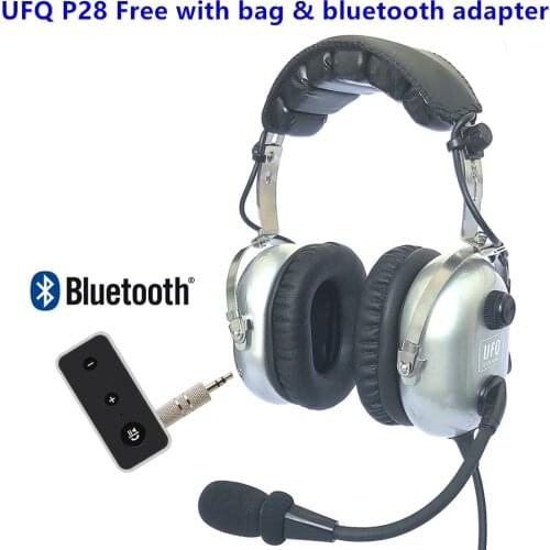 UFQ Silver P28 Aviation Headset Free with Bluetooth Adapter & bag Great PNR pilot Headset with Bose Grade Hi-Fi Speakers