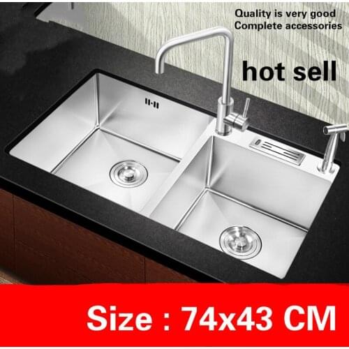 Free shipping Apartment kitchen manual sink double groove luxury do the dishes 304 stainless steel hot sell 74x43 CM