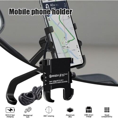 Motorcycle Phone Holder 15w Wireless Smart Charger Qc3.0 Wire Charing 2 In 1 Semiautomatic Stand 360 Degree Rotation Bracket