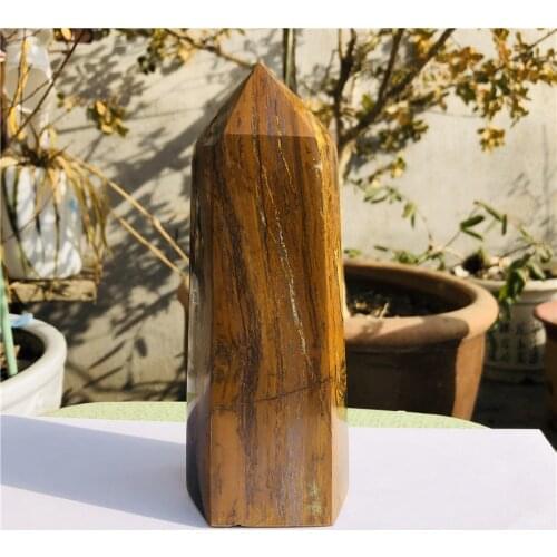 Big size Natural Tiger Eye Stone Obelisk Quartz Crystal Wand Point Healing