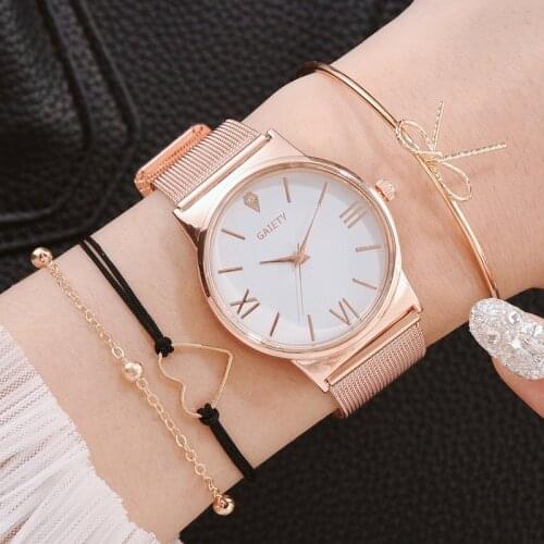 4PCS Women Watches Bracelet Set Luxury Wrist Watch Clock for Women Steel Lady Rose Gold Quartz Ladies Watch Relogio Feminino