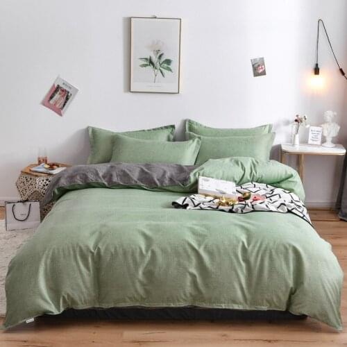 Denisroom Solid color comforter bedding sets green duvet cover set simple bed linens bed sheets and pillowcases set TP55