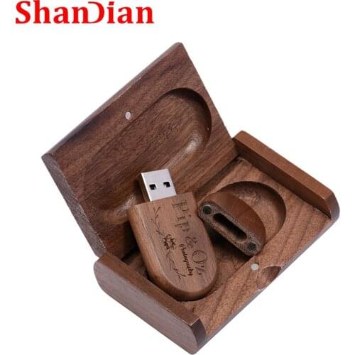 SHANDIAN (free custom logo)Wooden usb+Box pen drive 16gb 32gb 64 usb Flash Drive Memory Stick LOGO customer wedding Gift