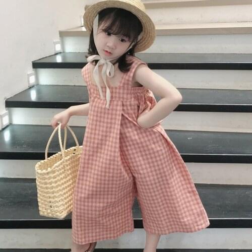 2021 Summer New Arrival Girls Fashion Plaid Overalls Kids Cotton Jumpsuit