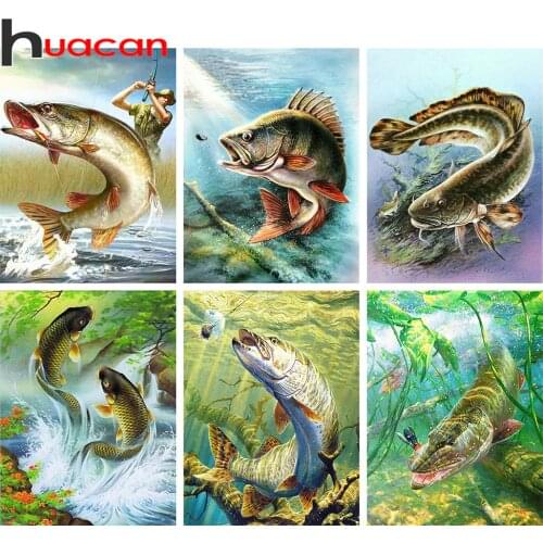 Huacan Diamond Painting 5d Animal Full Square Drill Diamond Embroidery Cross Stitch Fish Handicraft Wall Art Home Decor