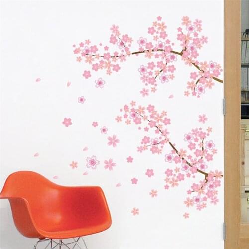Beautiful Sakura Flower Wall Stickers For Office Shop Home Decoration Diy Pastoral Plant Mural Art Window Decals Pvc Poster