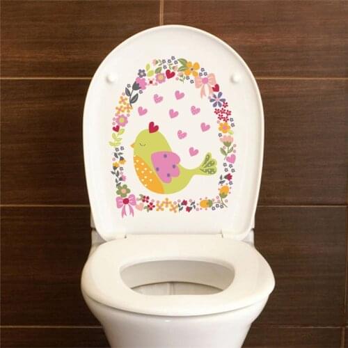 Creative Flower Bird Toilet Stickers Wall Decoration Plant Pastoral Mural Art Diy Home Decals Mural Art