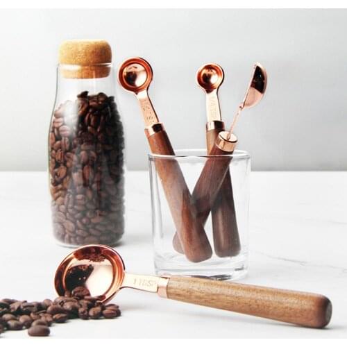 Walnut Wooden Handle Stainless Steel Measuring Cups Spoons Kitchen Baking Tools Measuring Spoon kitchen scale
