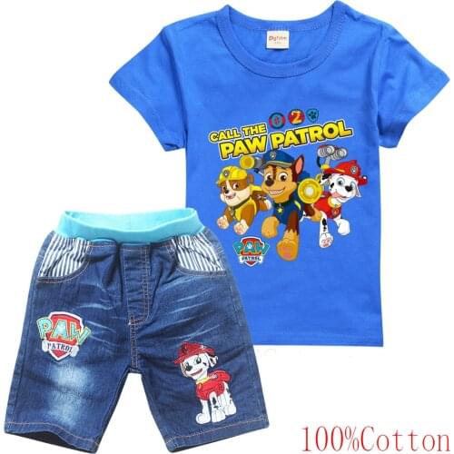 Summer 2021 Baby Boys Girls Cartoon PAW PATROL T-Shirt + Shorts Sets Fashion tracksuit Kids sets cotton Sport Clothes