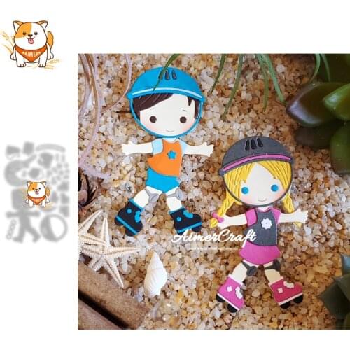 Roller skating Boy Girl Metal Cutting Dies Mold Scrapbooking Stencil DIY Embossing Craft Die Cuts Card Making New Dies For 2021