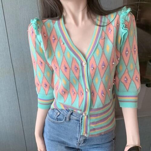Fashion Design Knitted Sweater Women Cardigan Jacket Summer Autumn Thin Ice Silk Knitted Sweater Jacket Female Outerwear Tops