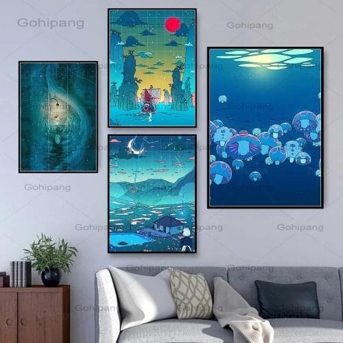 Modular Pictures Home Decoration Cartoon Night Moon Wall Art Nature View Modern Canvas Prints Painting for Bedroom Poster Frame