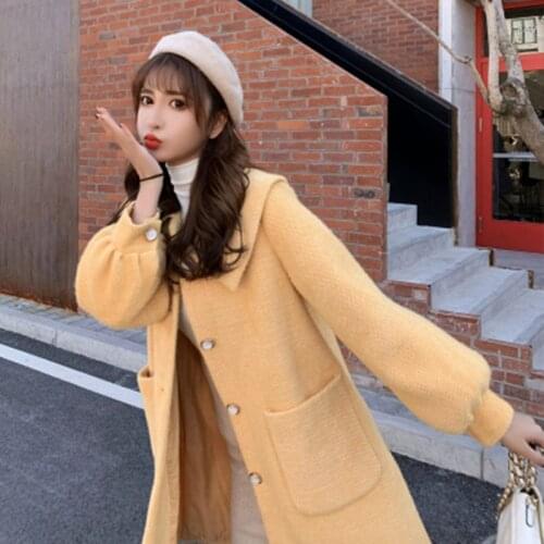 2020 New Women Thickening Woolen Coat Womens Long Autumn Winter Korean Popular Hepburn Plus Faux Mink Cashmere Loose Coat