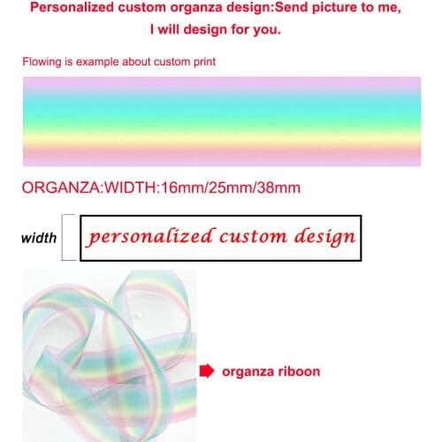 Customize Organza 4 sizes width heat transfer foil printed sheer ribbon custom design pattern wedding accessories 50/100 yards
