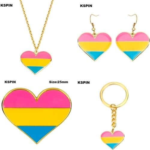 Pansexual Earrings Pansexual Necklace Pansexual Key Ring Pansexual Badge Set Earrings Jewelry For Women Men Lovers Gift