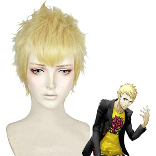 P5 Persona 5 Ryuji Sakamoto Wigs Styled Short Golden Blonde Heat Resistant Hair Cosplay Costume Wig + Wig Cap