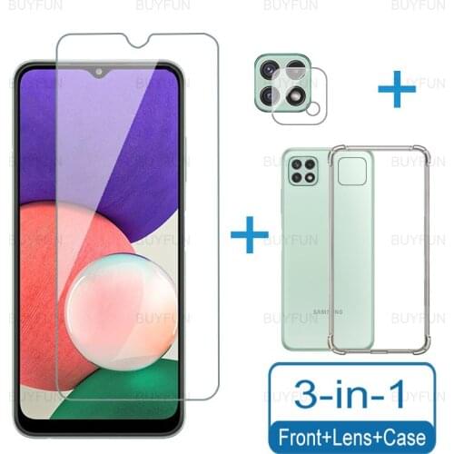 Transparent Clear TPU Silicone Case For Samsung A22 5G 6.6inch Tempered Glass for galaxy galax a 22 22a camera protection film