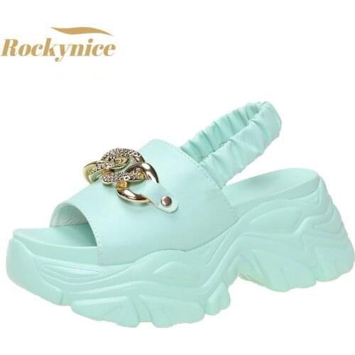 High Platform Slippers Sandals Women Metal Chain Sandalias Thick Sole Chunky Slides Summer Casual Beach Sandals Zapatillas Mujer