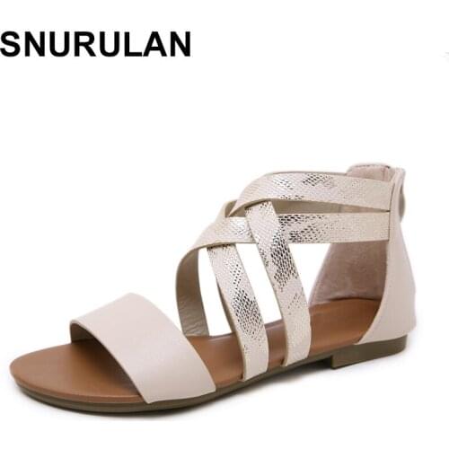 SNURULAN 2019 For women on a flat sole sandals with cross-straps, open toe; in the bohemian style; beach snakeskin roman sandals