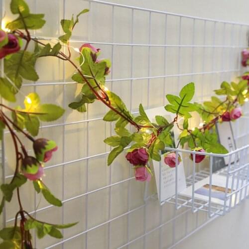 LED Christmas Light String Fairy Artificial Flowers Simulation Green Leaf Tree Vine Copper Wire Decor Lamp String 2.2M Battery