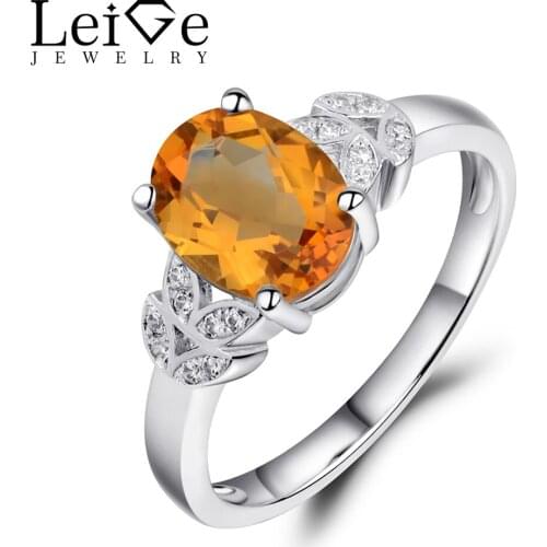 Leige Jewelry Anniversary Rings for Women Natural Citrine Ring Yellow Gemstone Oval Cut 925 Sterling Silver Christmas Gift