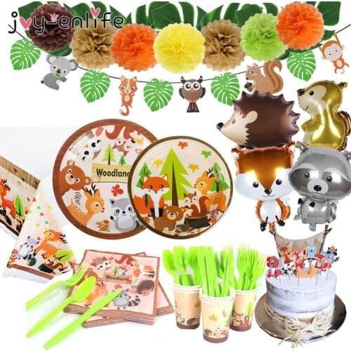 Woodland Animals Party Safari Birthday Party Decoration Tableware Jungle Animal Forest Kids Birthday Party Supplies Baby Shower