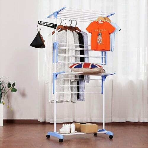 New 4 Tiers Foldable Clothes Hanger Rack Clothes Drying Rack Laundry Rack Garment Rack With Wheels Home Storage Tool Save Space