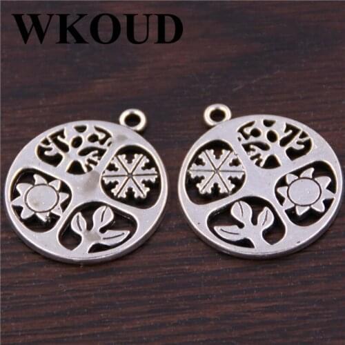 WKOUD 6pcs Antique Siver Magical Four Seasons Charm round tablets Pendants DIY Necklace Bracelet Jewelry Findings 24x28mm