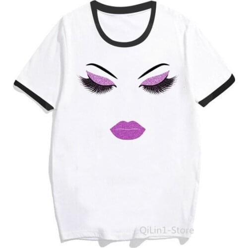 T shirt women plus size Lips eyelash makeup print t-shirt camiseta mujer ulzzang harajuku shirt femme white tshirt tops