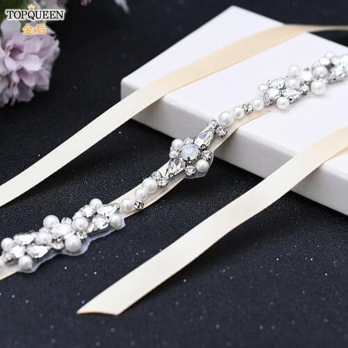 TOPQUEEN S488 Silver Rhinestone Bridal Belt Sequins Belts for Women Bridal Belt Applique Diamond Wholesale Bridal Belt Prom Belt