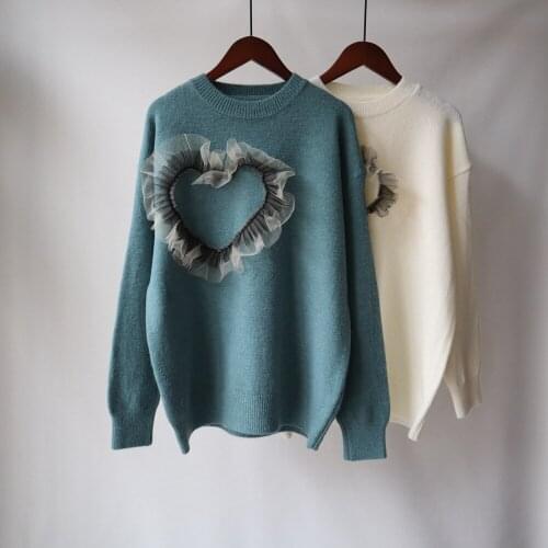 Autumn Women Clothing Patchwork Gauze Knitted Sweater Korean Fashion Pullover Tops O-Neck Long Sleeve Loose Jumper Ladies 1422