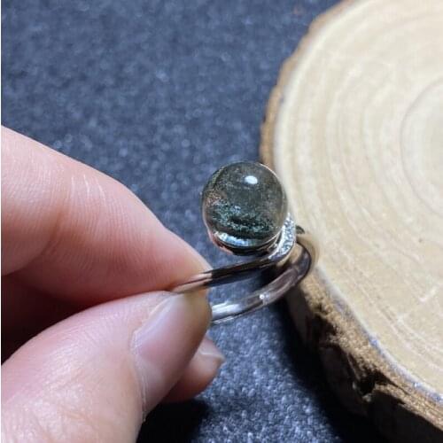 1Pc Natural Green Phantom Quartz crystal Adjustable ring 925 Silver Domed girl gift AAAAA Gem ring crystal healing stone