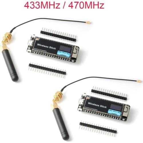 2Pcs 433MHz/470MHz ESP32 LoRa OLED Display Development Board Module SX1276 LoRaWAN Protocol WIFI BLE wit Antenna For Arduino IDE