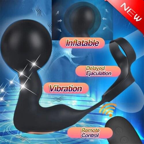 2021 Inflatable Huge Anal Plug Male Prostate Massager Vibrator With Ring Vibrating Big ButtPlug Anal Sex Toys For Men Masturbate