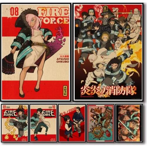 29 Designs Anime Fire Force Kraftpaper Poster Cartoon Painting Funny Art Wall Sticker for Coffee House Bar 1